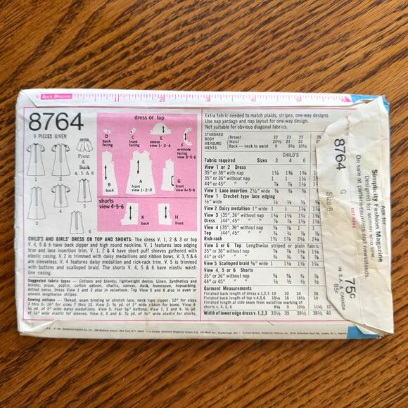 Vintage 1970s Simplicity 8764 Sewing Pattern Sz 8 Girl Dress Top Shorts COMPLETE - Picture 2 of 2